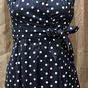 Chaps Navy and White Polka Dot Midi Dress